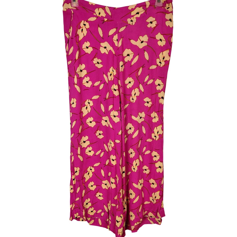 Jessica Simpson Magenta Pink Floral Wide Leg Cropped Pants Size L Viscose